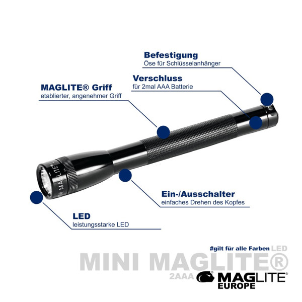 Werbeartikel Maglite®  Mini Maglite® LED AAA in schwarz mit Kennzeichnungen