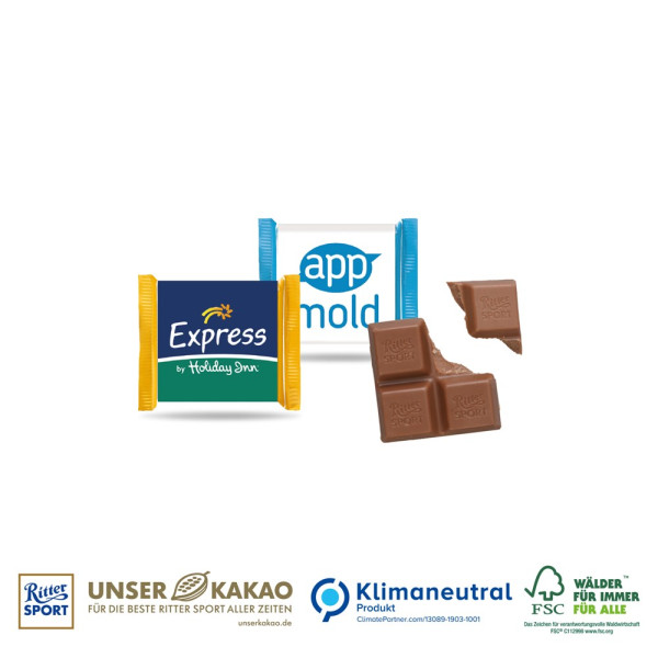 Ritter SPORT Mini bedrucken: original verpackt, mit individuell bedruckter Werbebanderole als Giveaway